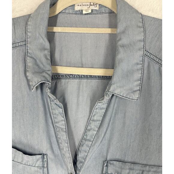Masion Jules Top Women's XL Chambray Blue Blouse Snap Silver Buttons Western - Picture 3 of 11